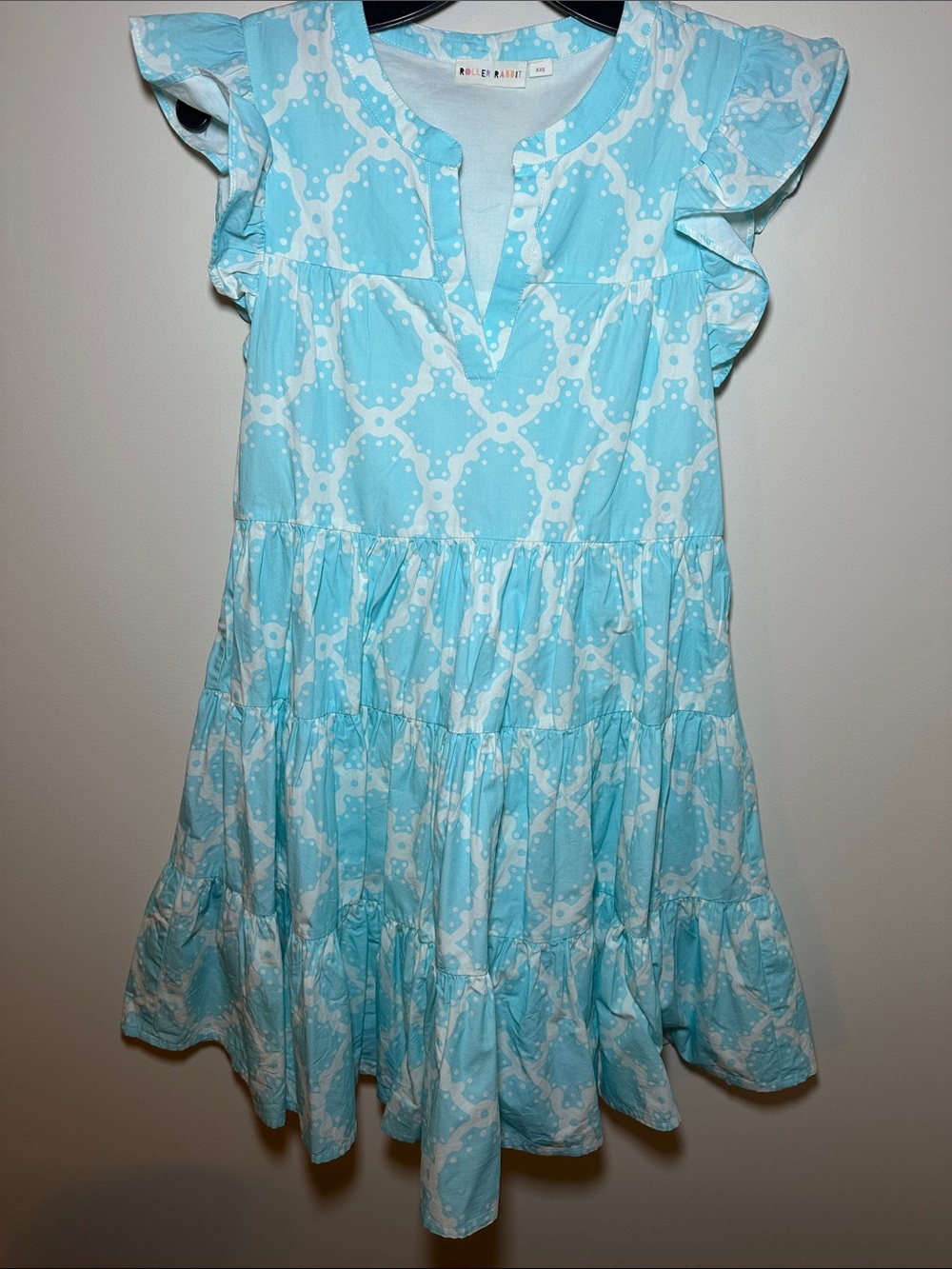 Roller Rabbit Aqua & White Tiered Ruffle Mini Dress